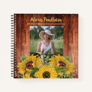 Rustic Wood Sunflower Foto High School College Notitieboek