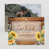 Rustic Wood Sunflower Foto Save the Date (Voorkant / Achterkant)