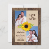 Rustic Wood Sunflower Foto Save the Date Aankondiging (Voorkant)