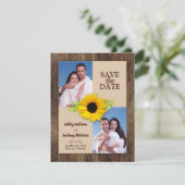 Rustic Wood Sunflower Foto Save the Date Aankondiging (Staand voorkant)