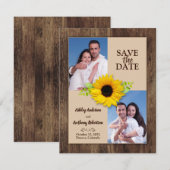 Rustic Wood Sunflower Foto Save the Date Aankondiging (Voorkant / Achterkant)
