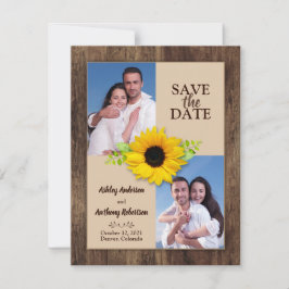 Rustic Wood Sunflower Foto Save the Date Aankondiging