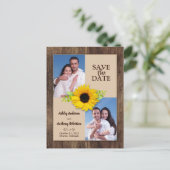 Rustic Wood Sunflower Foto Save the Date Briefkaar Briefkaart (Staand voorkant)
