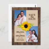 Rustic Wood Sunflower Foto Save the Date Briefkaar Briefkaart (Voorkant / Achterkant)