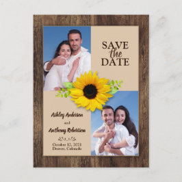 Rustic Wood Sunflower Foto Save the Date Briefkaar Briefkaart