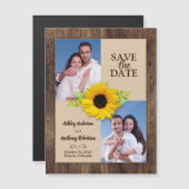 Rustic Wood Sunflower Foto Save the Date Magnet (Voorkant / Achterkant)