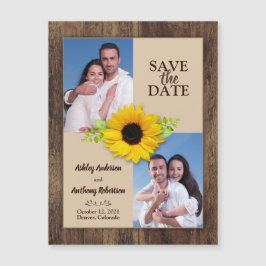 Rustic Wood Sunflower Foto Save the Date Magnet