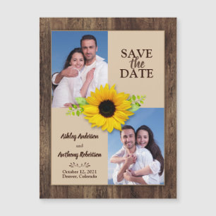 Rustic Wood Sunflower Foto Save the Date Magnet