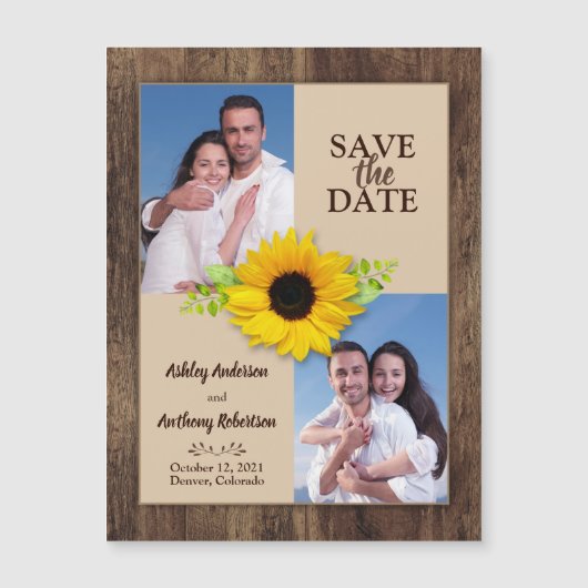 Rustic Wood Sunflower Foto Save the Date Magnet (Voorkant)