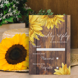 Rustic Wood Sunflower Herfst Country Wedding RSVP Kaartje