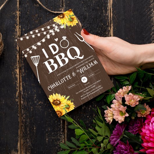 Rustic Wood Sunflower I Do BBQ Engagement Party Kaart