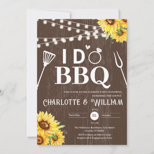 Rustic Wood Sunflower I Do BBQ Engagement Party Kaart (Voorkant)
