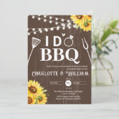 Rustic Wood Sunflower I Do BBQ Engagement Party Kaart (Staand voorkant)