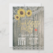 Rustic Wood Sunflower Lace Bachelorette Party Kaart (Voorkant)
