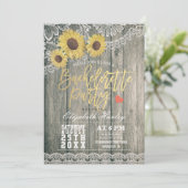 Rustic Wood Sunflower Lace Bachelorette Party Kaart (Staand voorkant)