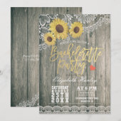 Rustic Wood Sunflower Lace Bachelorette Party Kaart (Voorkant / Achterkant)