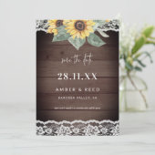 Rustic Wood Sunflower & Lace Save The Date (Staand voorkant)