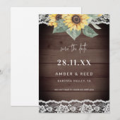 Rustic Wood Sunflower & Lace Save The Date (Voorkant / Achterkant)