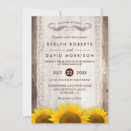 Rustic Wood Sunflower Lace Western Barn Wedding Kaart
