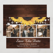 Rustic Wood Sunflower Lights Weddenfoto Collage Save The Date (Voorkant / Achterkant)