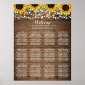 Rustic Wood Sunflower Lights Wedding Seating Chart Poster (Voorkant)