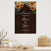 Rustic Wood Sunflower Lights Wedding Welcome Sign Poster (Keuken)