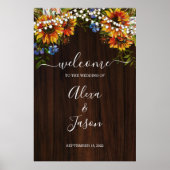 Rustic Wood Sunflower Lights Wedding Welcome Sign Poster (Voorkant)