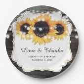 Rustic Wood Sunflower Love and Bedankt Wedding Papieren Bordje (Voorkant)