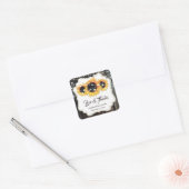 Rustic Wood Sunflower Love and Bedankt Wedding Vierkante Sticker (Envelop)