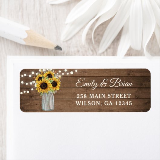 Rustic Wood Sunflower Mason Jar Address Label (Insitu)