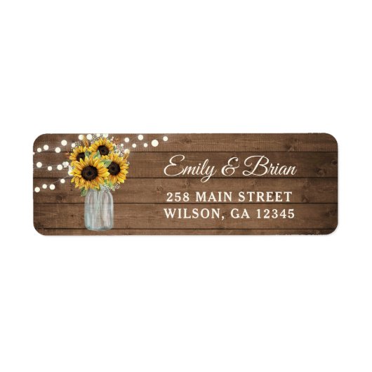 Rustic Wood Sunflower Mason Jar Address Label (Voorkant)