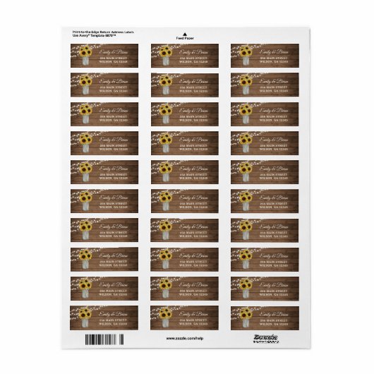 Rustic Wood Sunflower Mason Jar Address Label (Full Sheet)