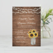 Rustic Wood Sunflower Mason Jar Wedding Kaart (Staand voorkant)