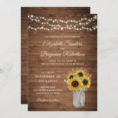 Rustic Wood Sunflower Mason Jar Wedding Kaart (Voorkant / Achterkant)