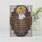 Rustic Wood Sunflower Mason Jar Wedding Kaart (Staand voorkant)