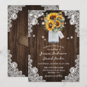 Rustic Wood Sunflower Mason Jar Wedding Kaart (Voorkant / Achterkant)