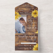 Rustic Wood Sunflower Monogram Foto Weddenschap All In One Uitnodiging (Binnen)