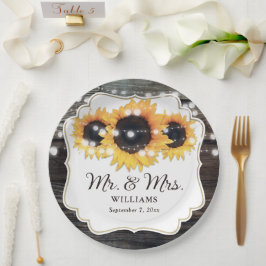 Rustic Wood Sunflower Mr en Mrs Wedding Papieren Bordje