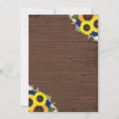 Rustic Wood Sunflower Navy Blue Rozen Wedding Kaart (Achterkant)
