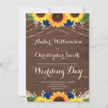 Rustic Wood Sunflower Navy Blue Rozen Wedding