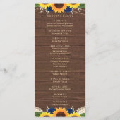 Rustic Wood Sunflower Navy Blue Rozen Wedding Programmakaart (Achterkant)