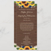 Rustic Wood Sunflower Navy Blue Rozen Wedding Programmakaart (Voorkant / Achterkant)