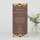 Rustic Wood Sunflower Navy Blue Rozen Wedding Programmakaart (Staand voorkant)