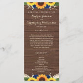 Rustic Wood Sunflower Navy Blue Rozen Wedding Programmakaart (Voorkant)