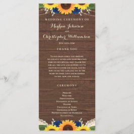 Rustic Wood Sunflower Navy Blue Rozen Wedding Programmakaart