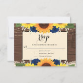 Rustic Wood Sunflower Navy Blue Rozen Wedding RSVP (Voorkant)