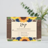 Rustic Wood Sunflower Navy Blue Rozen Wedding RSVP (Staand voorkant)