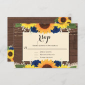 Rustic Wood Sunflower Navy Blue Rozen Wedding RSVP (Voorkant / Achterkant)