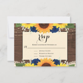 Rustic Wood Sunflower Navy Blue Rozen Wedding RSVP