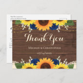 Rustic Wood Sunflower Navy Rozen Weddenschap Briefkaart (Voorkant / Achterkant)